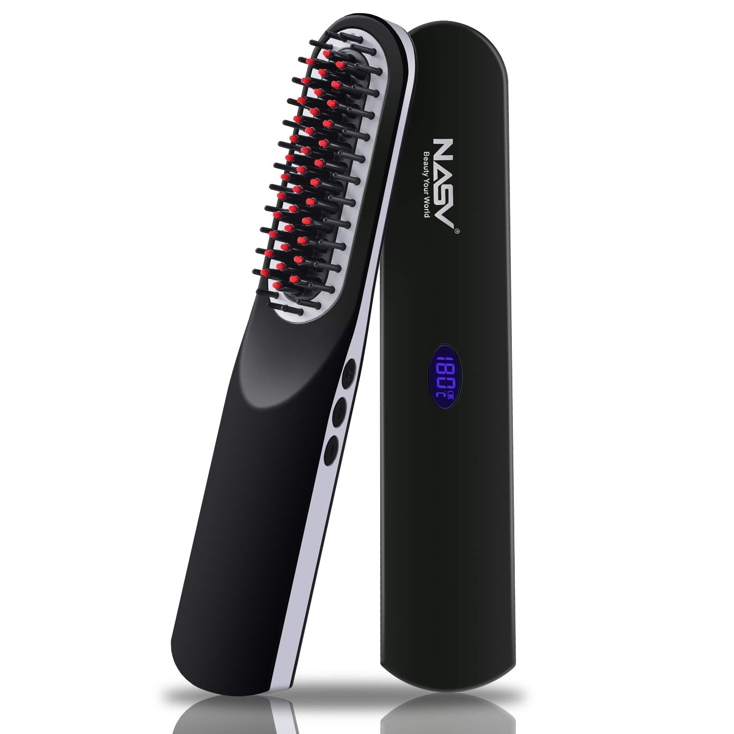 Beard Straightener for Men, Hot Air Brush 2-in-1 One Step Hair Dryer Beard Straightening Comb for Men, Ceramic Heating + LCD Display + Adjustable Temperatures, Portable Straight Heated Comb