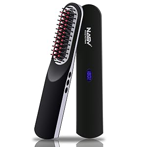 Beard Straightener for Men, Hot Air Brush 2-in-1 One Step Hair Dryer Beard Straightening Comb for Men, Ceramic Heating + LCD Display + Adjustable Temperatures, Portable Straight Heated Comb