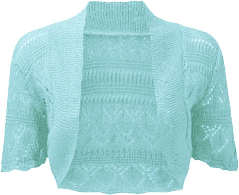 Hina Fashion Womens Ladies Half Sleeve Crop Crochet Knitted Bolero Shrug Cardigan