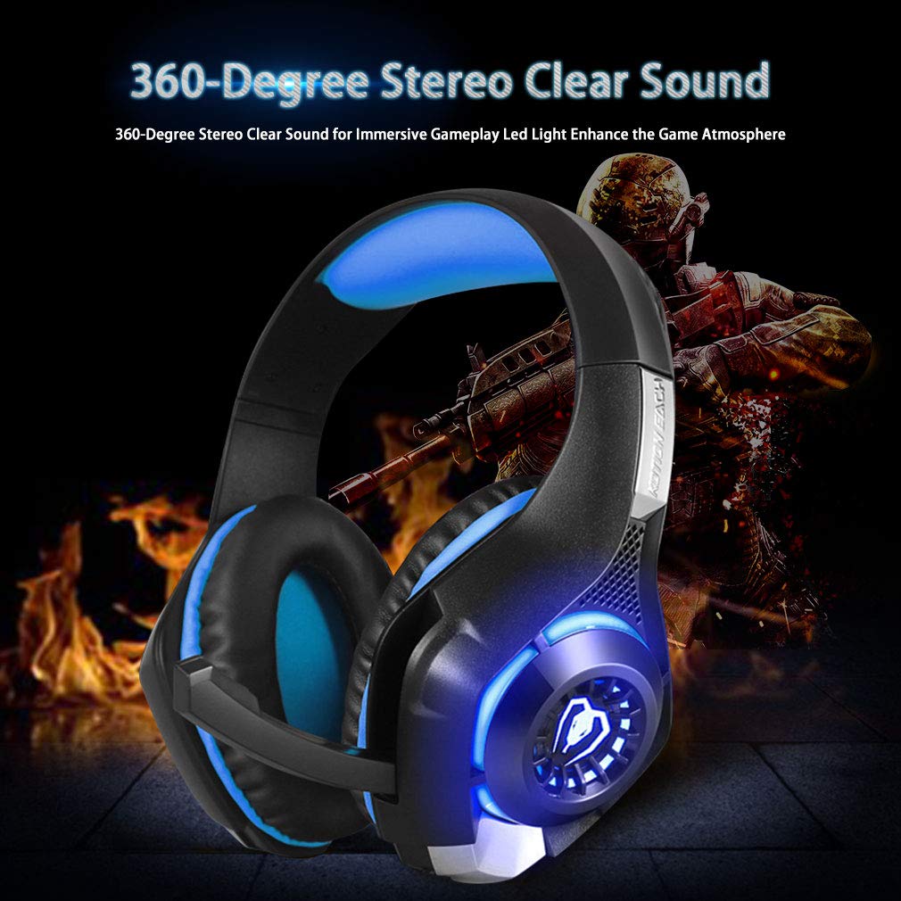 Xbox One Gaming Headset for PS4 PC Laptop Tablet Smartphone Over-Ear Nintendo Switch Headphones with Mic and Rotary Volume Control Noise Cancelling LED Lighting and Stereo Surround Sound Headset