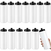 LemonRoad 12 Pack Squeeze Water Bottles Reusable 20 oz Plastic Sports Water Bottle with Pull Top Lid, Bike Cycling Gym Sport, Dishwasher Safe(White)