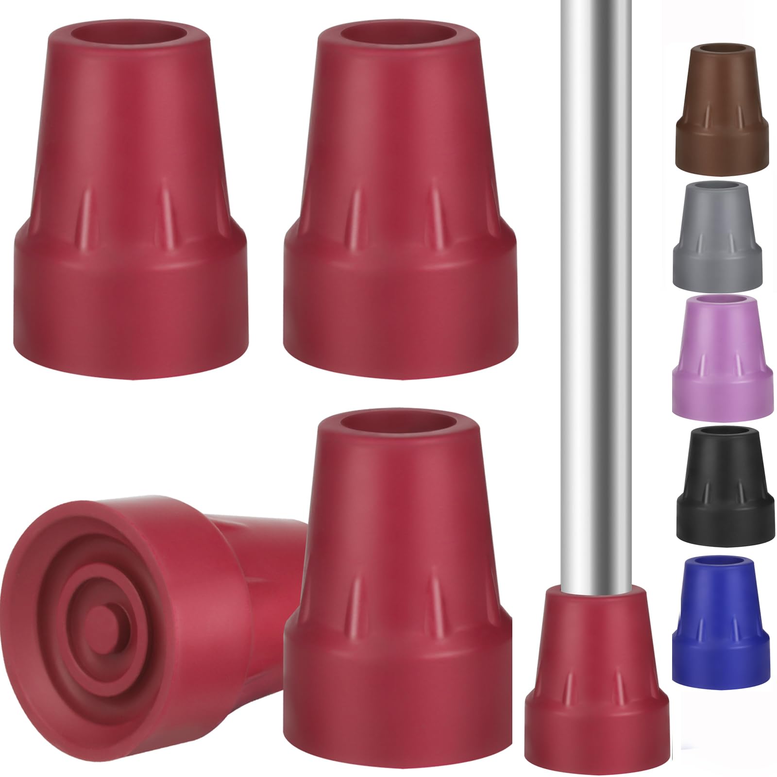 Crutch Tips Heavy Duty Replacement Rubber Cane,Hiking Walker Tips 3/4” Non-Slip All Terrain Caps Accessories for Canes, Rollator, Walkers, Universal Fit 4 PCS (red)