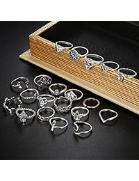 Finrezio Juego de 20 anillos de nudillo, vintage, apilables, para mujer, niña, bohemio, retro, vintage, joyería