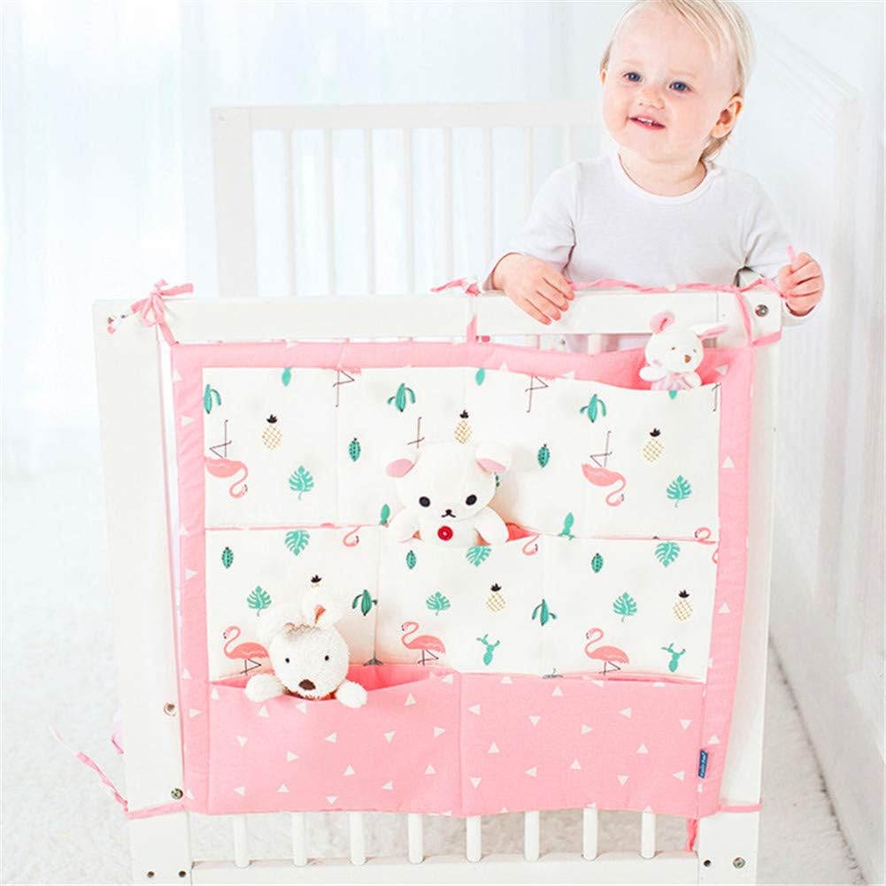 FannyShop Nursery Diaper Hanging Organizer, Toddler Bed Toy Organizer Hanging Bag, Universal Baby Diaper Stroller Bag for Baby Bed Crib Bed Hanging Storage Bag (PinkFlamingo)