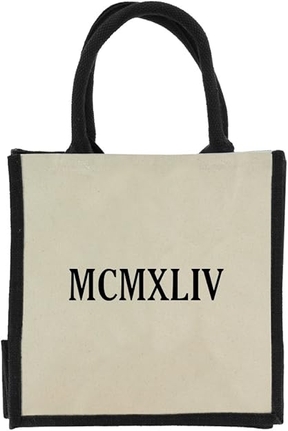 MIDI de yute bolsa de la compra con asas, negro, y 1944 Números romanos