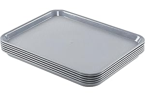 Vcansay Plastic Rectangle Fast Food Trays, 17.2" x 13.38" Restaurant Serving Trays, Grey, 6 Packs