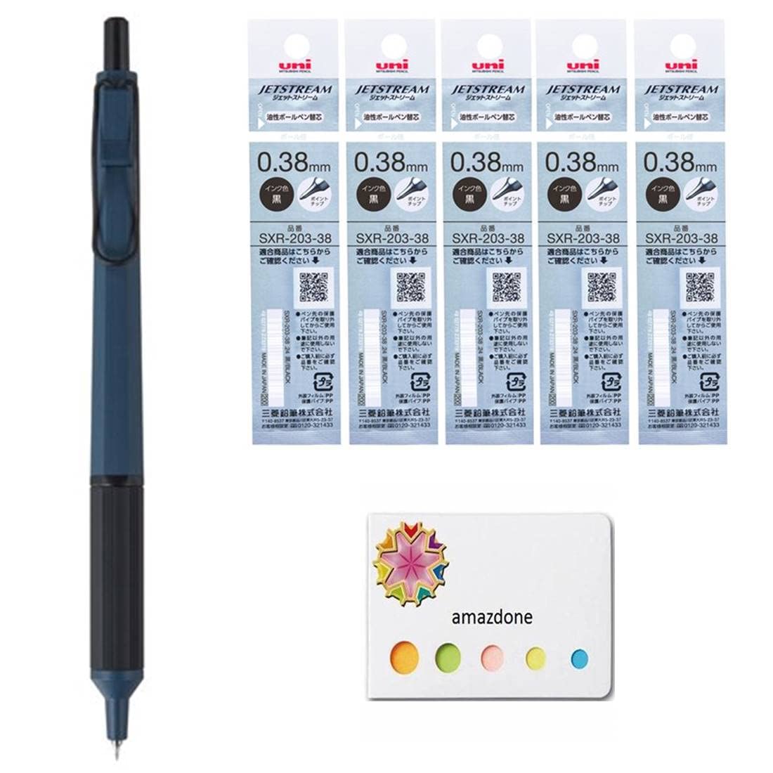 Photo 1 of amazdone uni Jetstream EDGE 0.38 Oil-based Ballpoint Pen Prussian blue Body?SXN100338.10??Jetstream EDGE 0.38mm Oil-based Ballpoint pen refill?SXR-203-38 Black? 5 set Sticky Notes Value Set