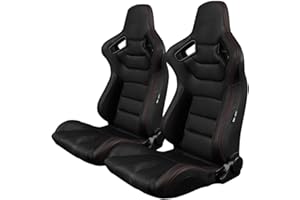 BRAUM RACING BRAUM ® - Pair of Black Leatherette Carbon Fiber Mixed ELITE Racing Seats with Red Stitches (BRR1-BKRS)