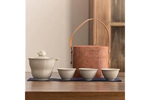 Travel Tea Set with Pixiu on The Teapot Symbolizing Prosperity, 1 Small Teapot 3 Cups with Portable Bag, Tea Set Gift for Bus