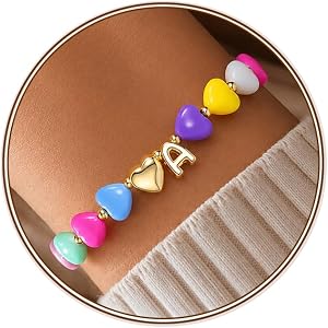 Turandoss Colorful Initial Heart Bracelets, Little Girls Kids Toddler Gifts | Cute Preppy Letter A-Z Charm Colorful Heart Bra
