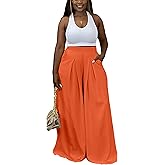 Hostoyo Casual Plus Size Wide Leg Palazzo Pants for Women Lounge High Waist Skirt Pants with Pockets Elastic Waistband
