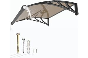 GUANSU-CN Window Awning Door Canopy 40"x48", Awnings for Doors Polycarbonate Cover Patio Door Awning UV Rain Snow Sunlight Protection Hollow Sheet with Separate Drainage Sink, Black Bracket & Brown Board
