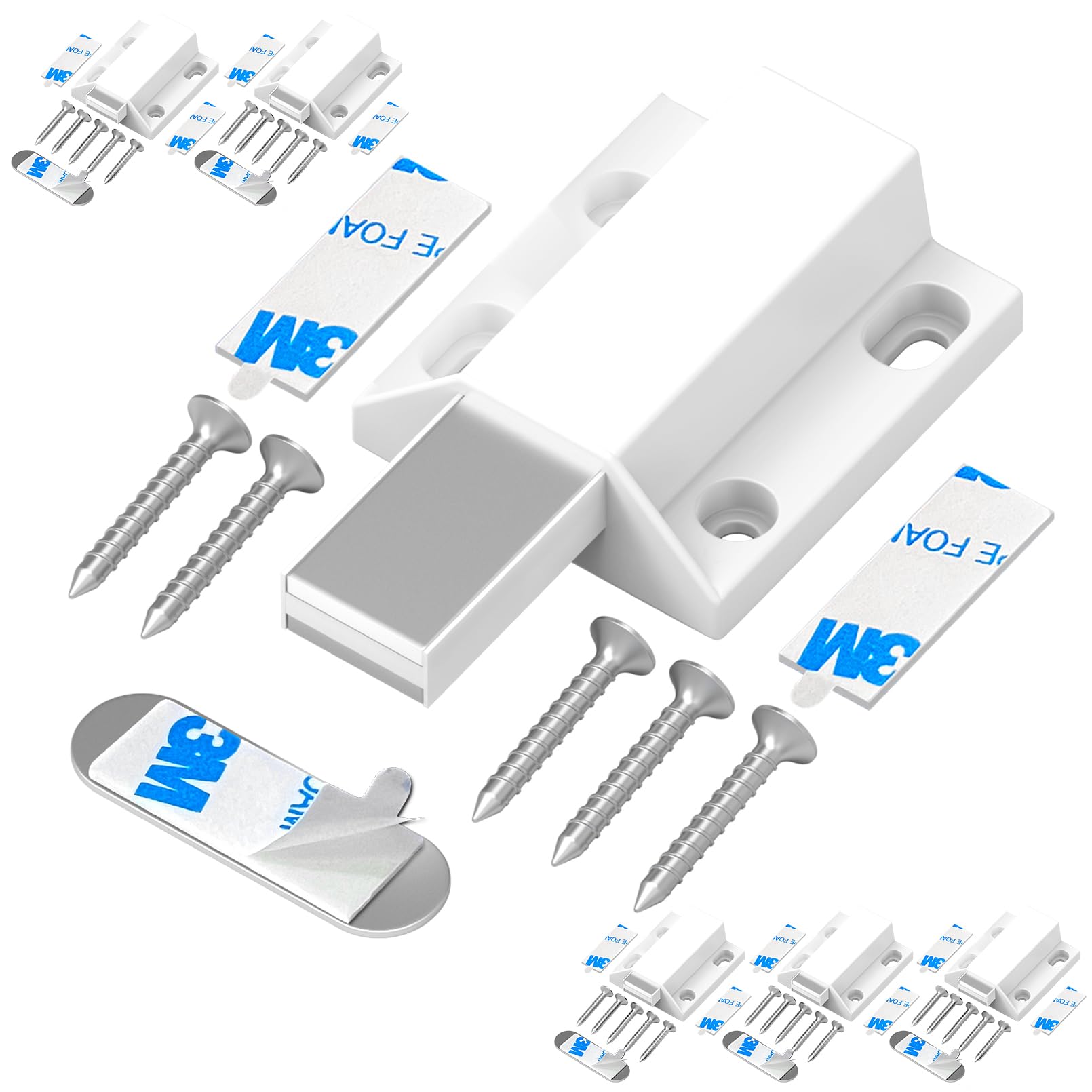 Tonitrui Magnetic Push Latches Without Nail Installation Push to Open Door Latch, No Screw Adhesive Magnetic Catch,Touch Release Pop Out Hardware for for Cabinets,Kitchen, Closet (White 6 Pack)