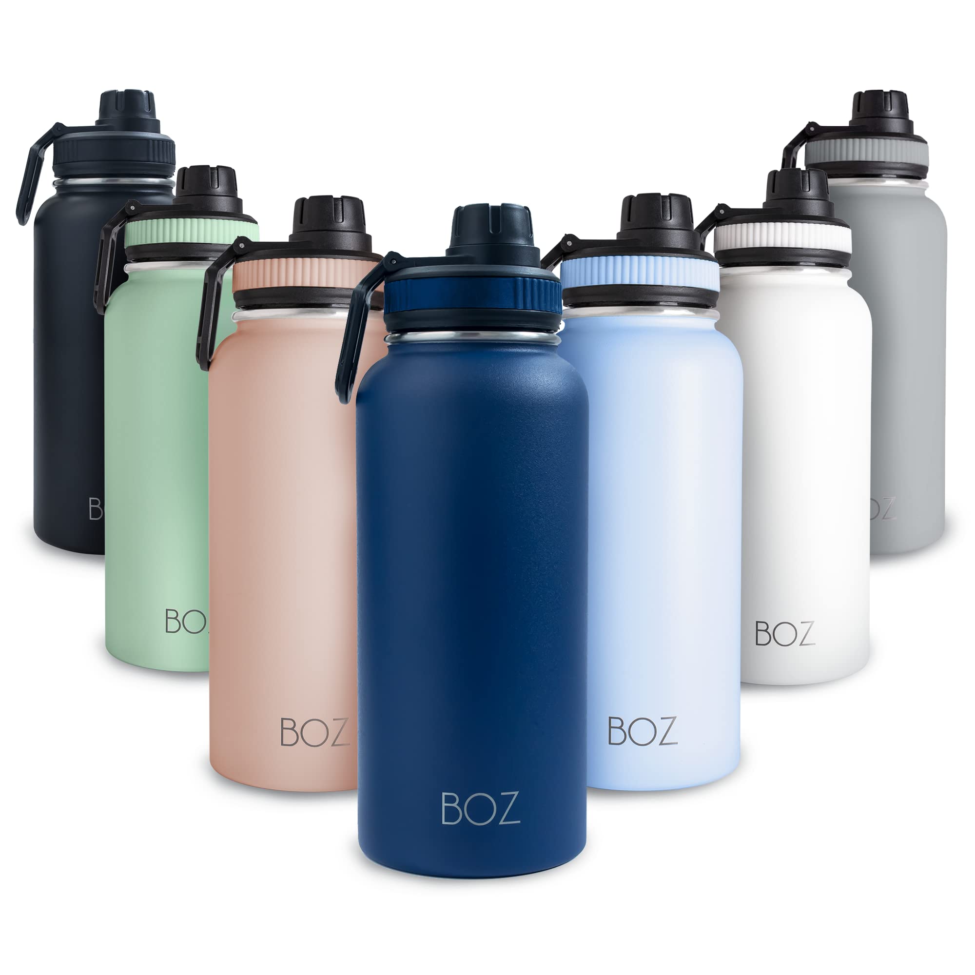 BOZ Stainless Steel Water Bottle XL - Monaco Blue (1 L / 32oz) Wide Mouth, BPA , Vacuum Double Wall Insulated 1 Litre Metal Water Bottles 1ltr
