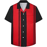 SEAOYOZO Bowling Shirts for Men Short Sleeve Hawaiian Button Down Shirts 1950s Vintage Beach Casual Shirt with Pocket