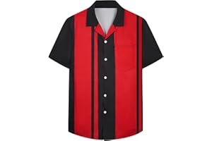 SEAOYOZO Bowling Shirts for Men Short Sleeve Hawaiian Button Down Shirts 1950s Vintage Beach Casual Shirt with Pocket