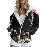 HOTYD Womens Oversized Zip Up Hoodies Floral Print Casual Long Sleeve Graphic Hoodies Plus Size Fall Tops with Front Pocket