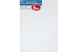 6 Count 12” x 16” Super Value Canvas by Artist's Loft Necessities - Acid Free Cotton Canvas for Paint, Acrylic, & Oils - 1 Pack