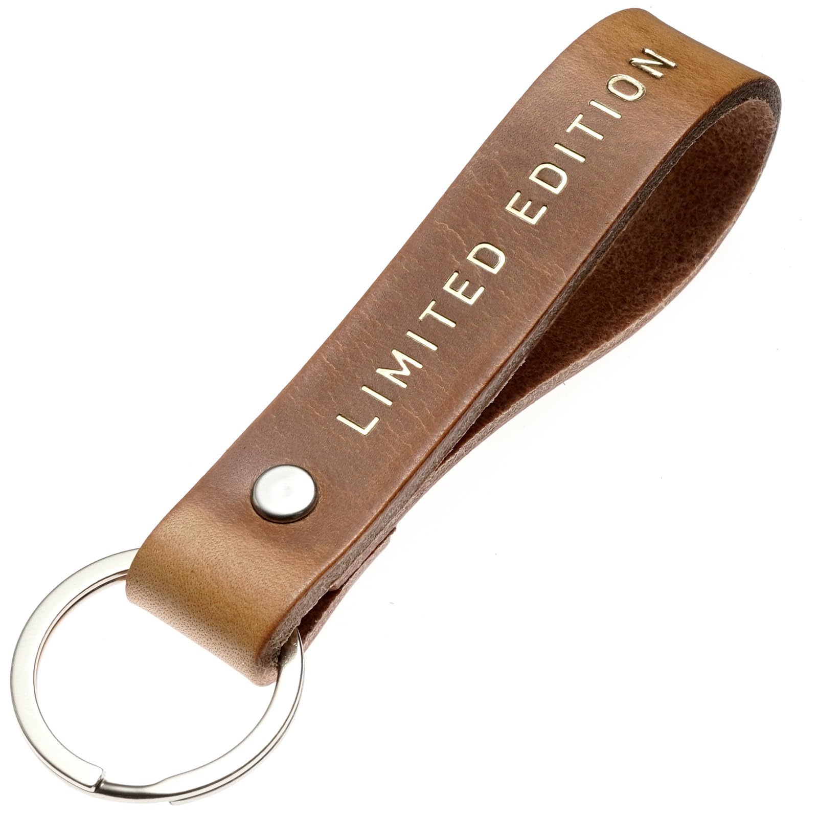 ELBERCRAFT® Leather Keyring Gift for Women or Men Vegetable Tanned Brown with Engraving 12 cm Made in Germany Leather Keychain, Limited edition, 12 cm, Classic