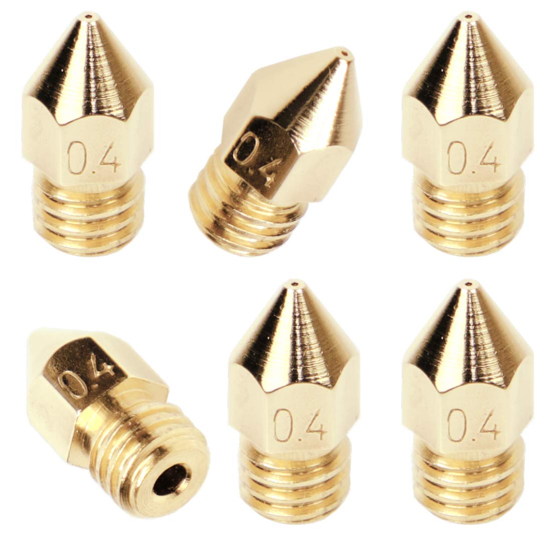 3D FREUNDE 6 pcs. Nozzle compatible with mk8 makerbot reprap anet A8/A6 flashforge ctc Extruder Hotend Printhead nozzle (made of brass) for 1.75mm filament 3D printer (Nozzle) M6 (6 * 0.2mm)