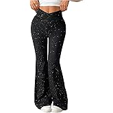 MakeMeChic Women's Y2K Club Glitter Flared Leg Pants Elastic Waist Bell Bottom Trousers