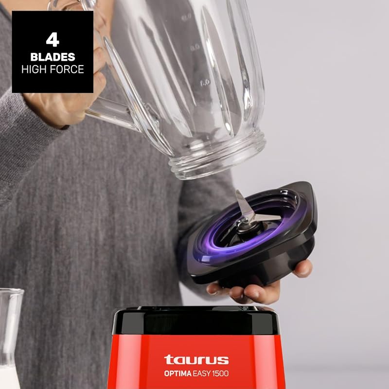 Touro - Liquidificador Optima Easy 1500W | Jarro Tritan 1.5L | 2 velocidades + Turbo | Lâminas de 4 arestas | Processador de alimentos profissional | Liquidificador Liquidificador | Batidos e batidos