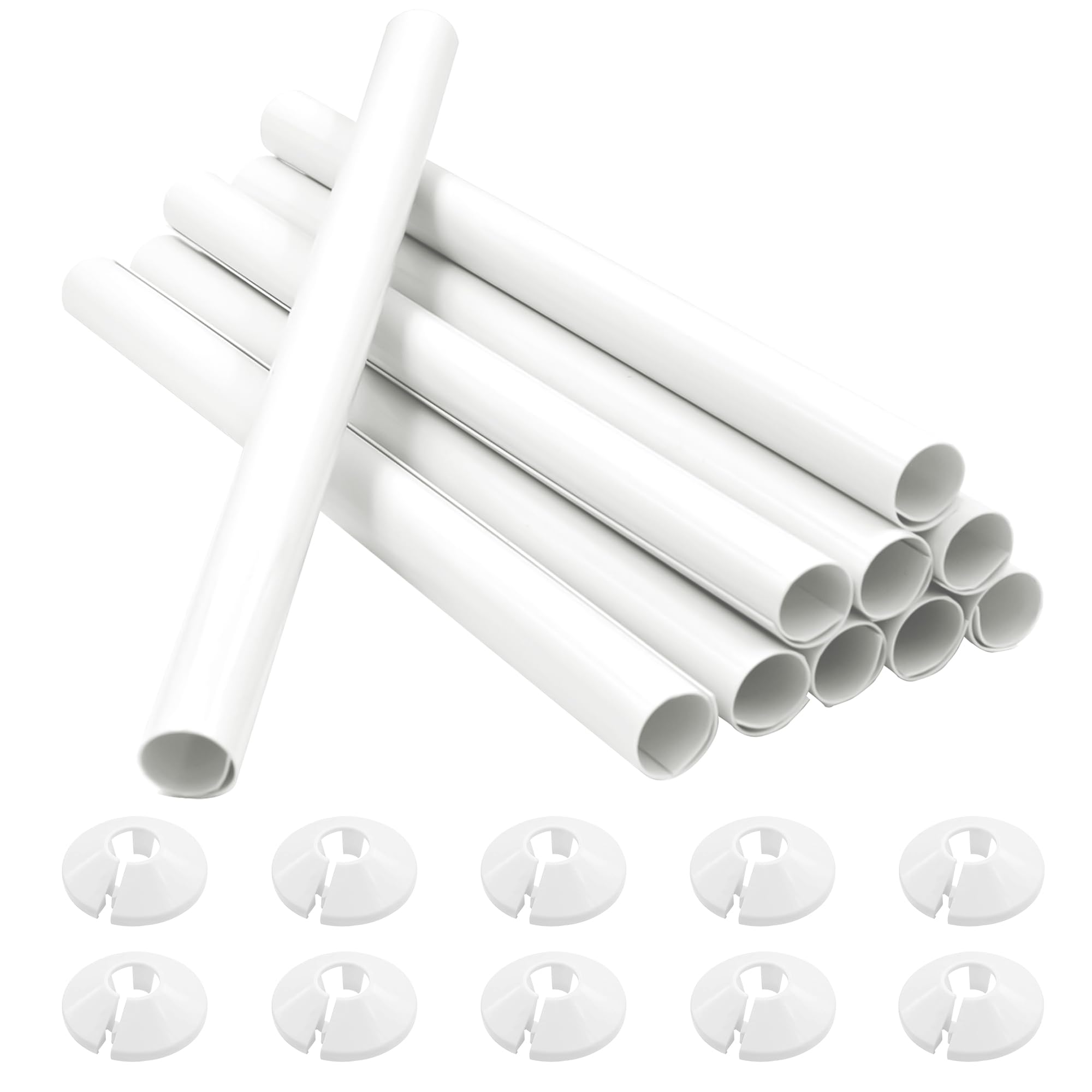 10 PCS Radiator Pipe Covers and Pipe Collars White 200mm x 15mm Pipe Snap On PVC Plastic Radiator Caps 15mm Pipe Covers Thickened Radiator Sleeves