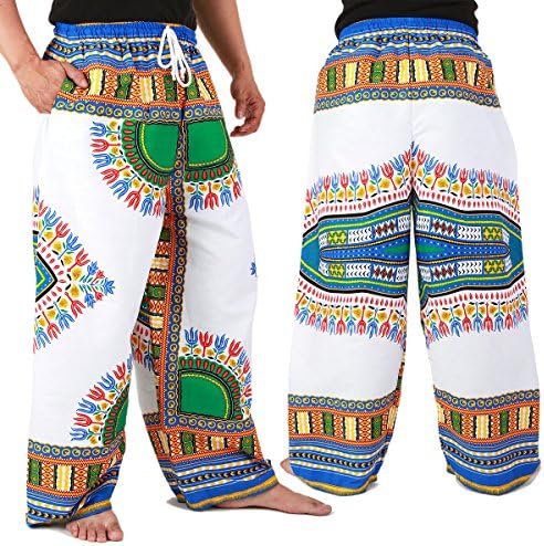 Dashiki African Pants Cotton Aladdin Yoga Harem Unisex BOHO White ap03ws