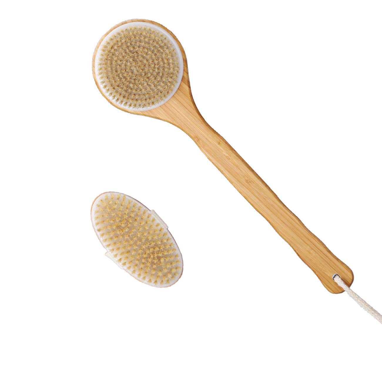 Premium Dry Bath Body Brush Set, Natural Boar Bristle Body Back Brush (Long Handle) & Bath Shower Brush, Perfect for Massage and Exfoliating, Promote Blood Circulation, Good for Health and Beauty