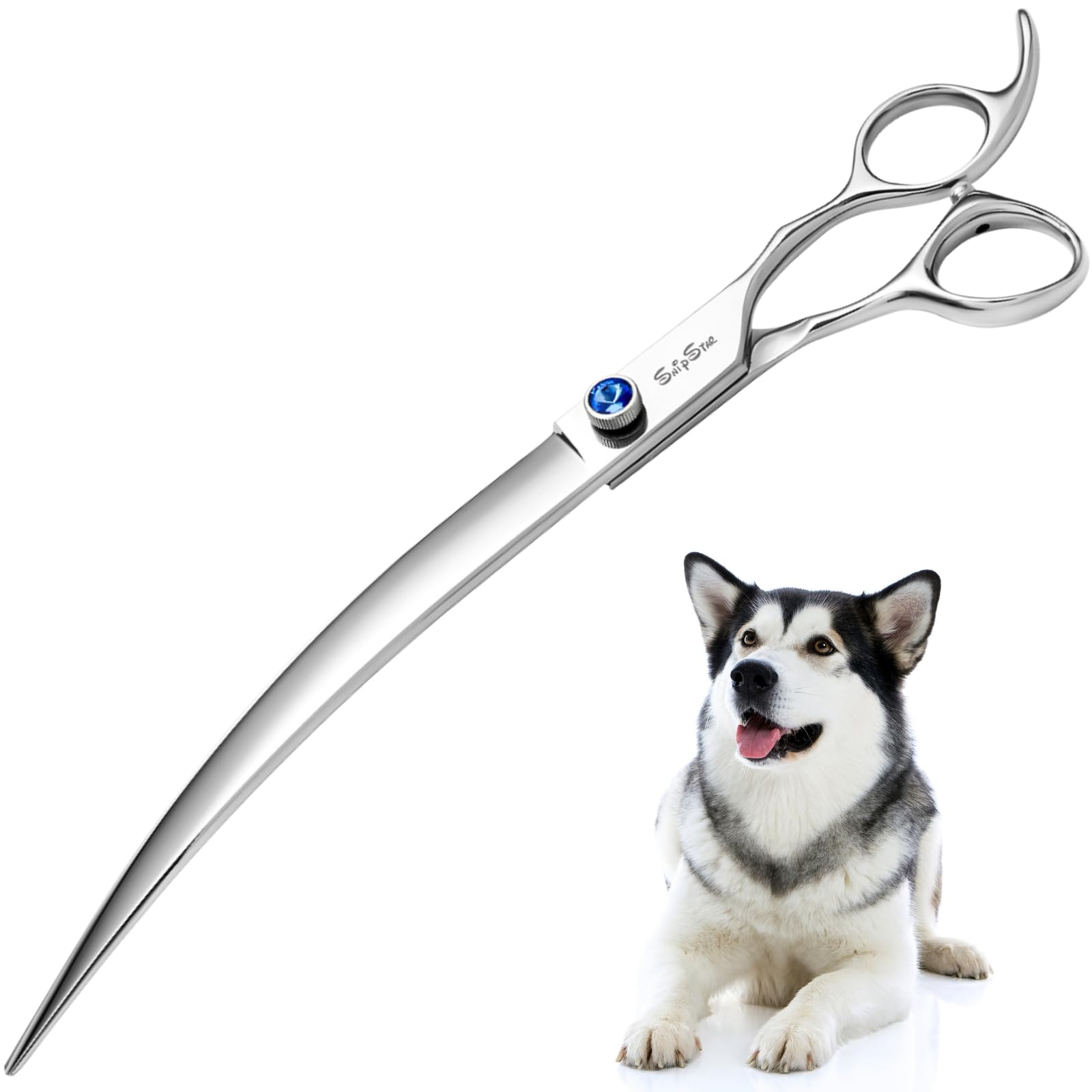 Photo 1 of 10inch Curved Dog Grooming Scissors Professional, VG10 Steel Sharp Dog Scissors for Grooming, 30 Degree Bend, with CNC Screw & Blunt Tip, Pet Trimming Shears for Medium Large Dogs Cats Hair Cutting