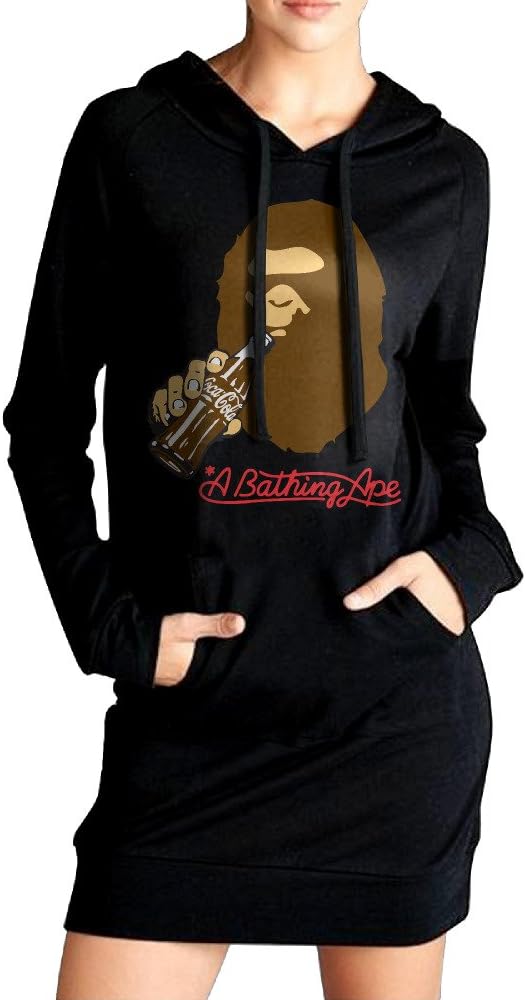 Hiro Women Bape Sweatshirt Dress Pockets Tunic Top Black
