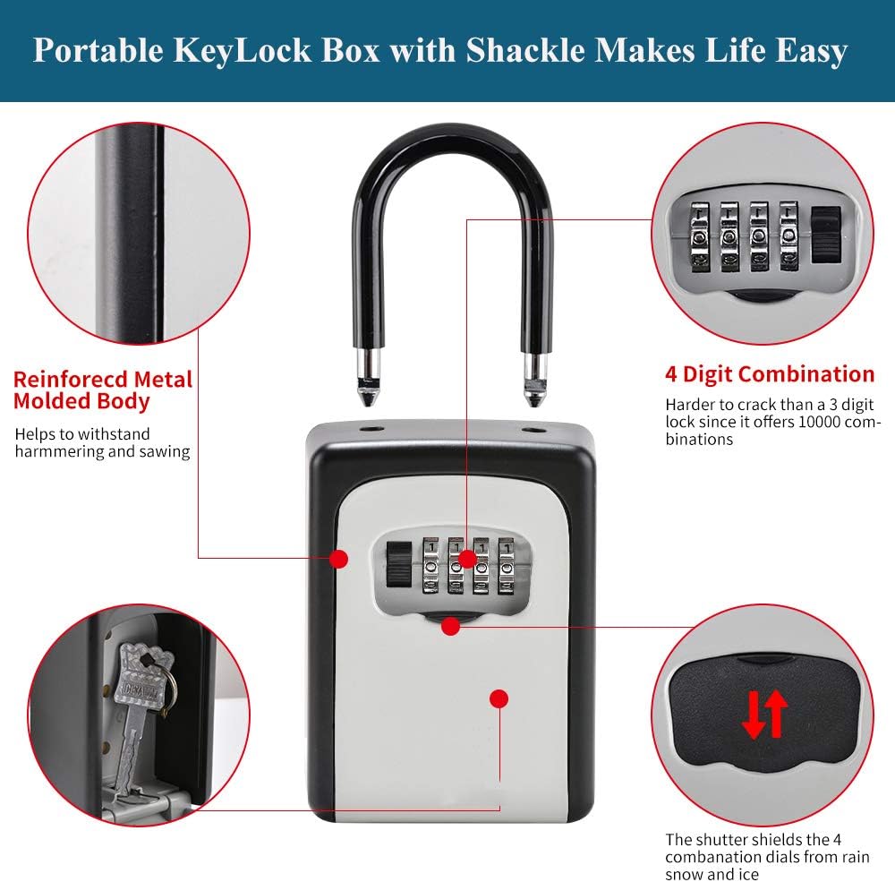 Key Lock Box Wall Mounted, Portable Lock Box for House Key, 5 Key Capacity, Weatherproof Resettable Code House Key Safe Security Lock Box for Outside Realtors Garage Spare: Home Improvement