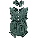 YOUNGER TREE Toddler Baby Girl Ruffled Sleeveless Romper Casual Summer Jumpsuit Cotton Linen Clothes