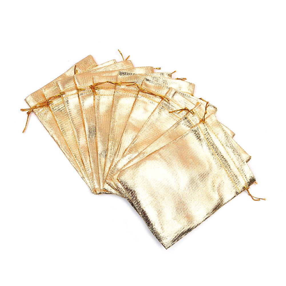 Hsthe Sea 100Pcs Drawstring Pouches Bags 11 * 16cm ​Jewelry Watches Earrings Bracelets Lipstick Baby Shower Party Wedding Favor Cookies Candy Bags-Gold