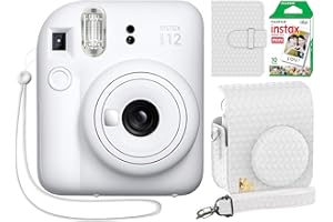 Fujifilm Instax Mini 12 Instant Camera Clay White + Minimate Custom Designed Case + Fuji Instax Film 10 Sheets & Photo Album