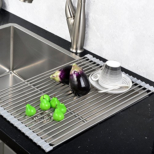 Buy VCCUCINE Best Large Stainless Steel Kitchen Sink Roll Up Dish Drying Rack, Folding Brushed