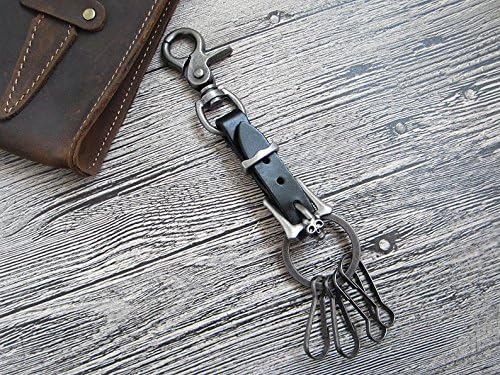 Personalized Leather keychain,Custom Leather Keychain,Men's Leather Keychain, Skull Key Ring with individual key holders