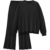 AmazingStar Womens Lounge Set 2025 Fall 2 Piece Outfits Long Sleeve Tops Wide Leg Long Pants Cozy Matching Sets Clothing
