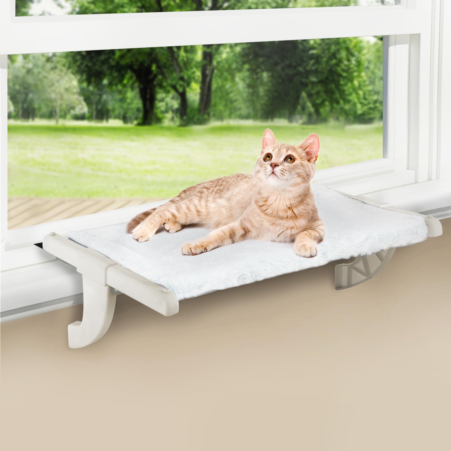 Photo 1 of Zoratoo Window Sill Mount Cat Perch for Indoor Cats, One-Step Sliding Clamping Slot Adjustment Cat Hammock with Washable Cover, No Suction Cups Pet Bed for Windowsill & Bedside (Medium)