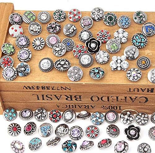 Simple Pratical Supplies DIY Mixed Antique Silver Color Snap Button Rhinestone Jewelry Charm Pack of 10 Pcs