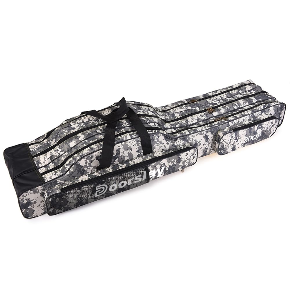 doorslay Fishing Bag Portable Folding Fishing Tackle Storage Bags Oxford Fishing Rod Case Fishing Pole Bag Carry Organizer Outdoor Waterproof for Fishing Camping Hiking Traveling