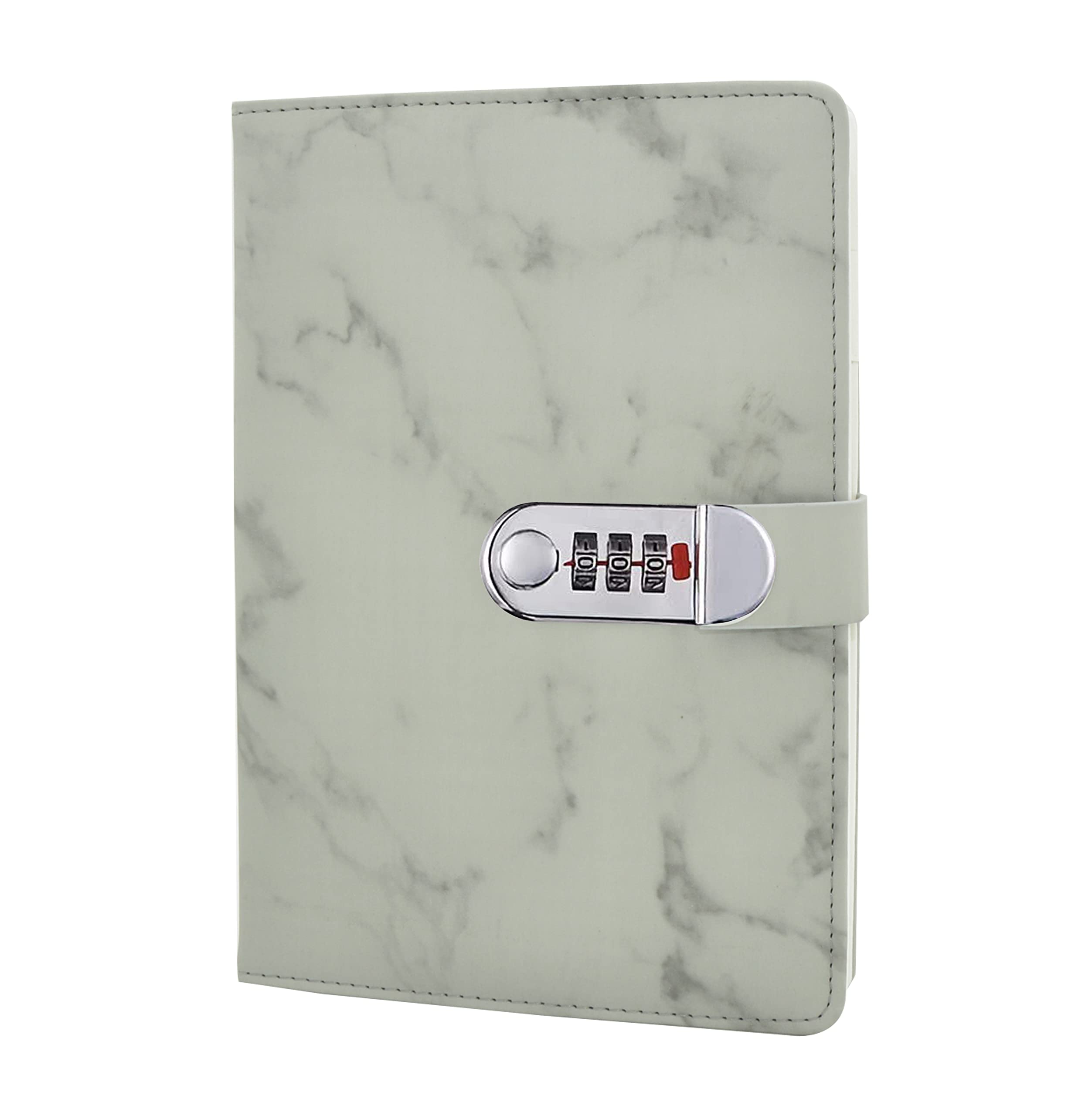 LinYesh PU Leather Notebook(Marble Pattern), A5 Wire Binding Daily Notebook, Secret Lined Password Diary, Sketchbook Planner Organizer with Combination Lock Pen Holder, 150x218mm