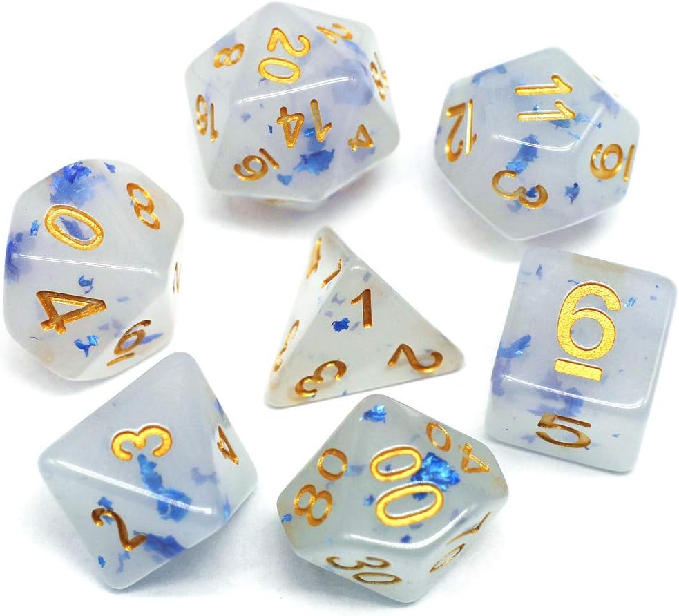 Dice-DND Polyhedral Dice Set RPG Jade Dice for Dungeons and Dragons D&D Pathfinder Role Playing Games Table Games White Gemstone Dice Mix Blue Petal