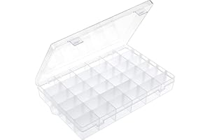 BUDREU 1pack 36 Grids Plastic Clear Organizer Box bead Storage Containers with Adjustable Dividers for Craft Jewelry Fishing Tackles Parts Storage with 8 Sheets Label Stickers