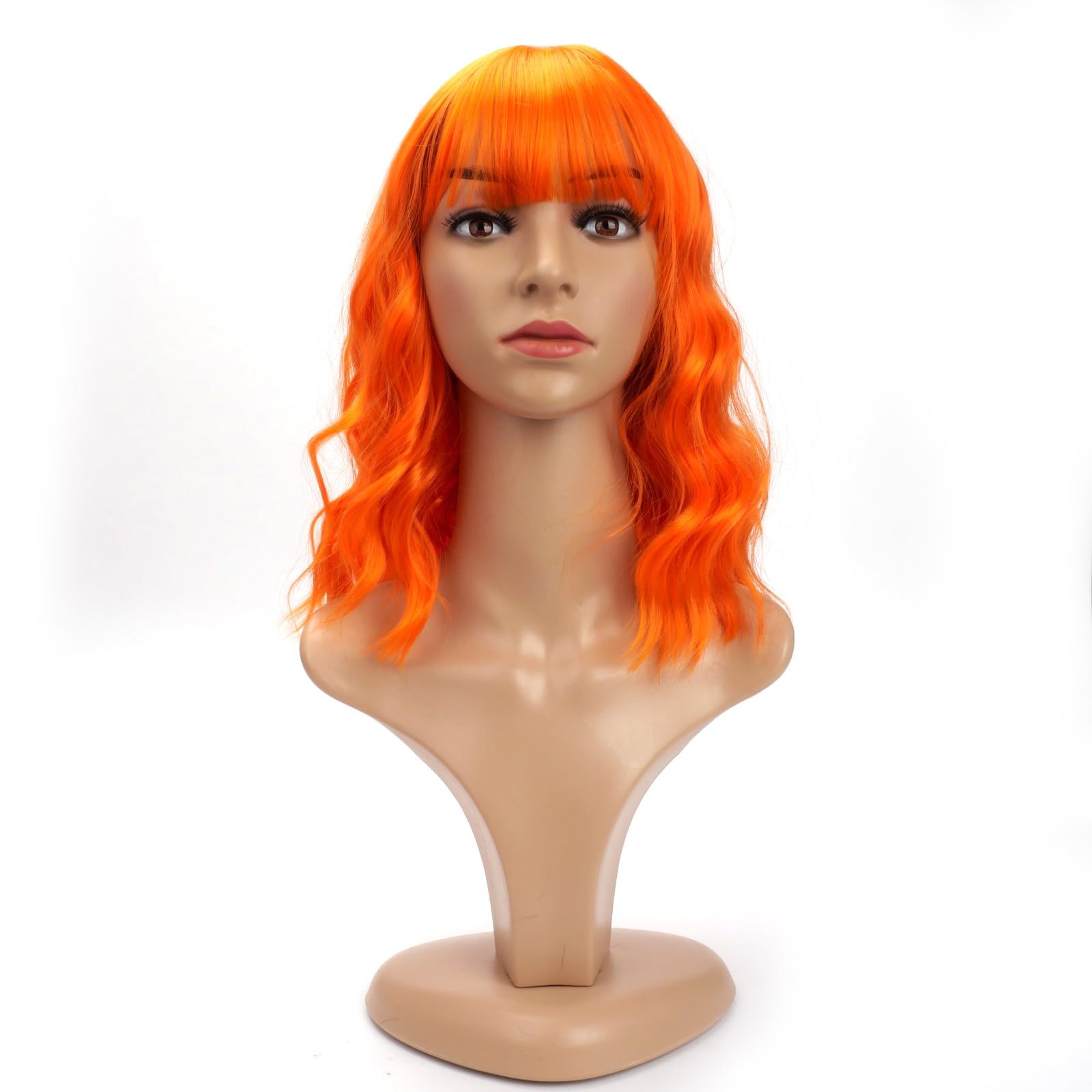 BERRYLION Wigs for Women|Short Bob Wig with Bangs|Synthetic Wavy Bob Wig With Air Bangs (Orange)