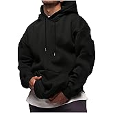 Verdusa Men's Drawstring Hoodies Long Sleeve Drop Shoulder Loose Hooded Sweatshirt