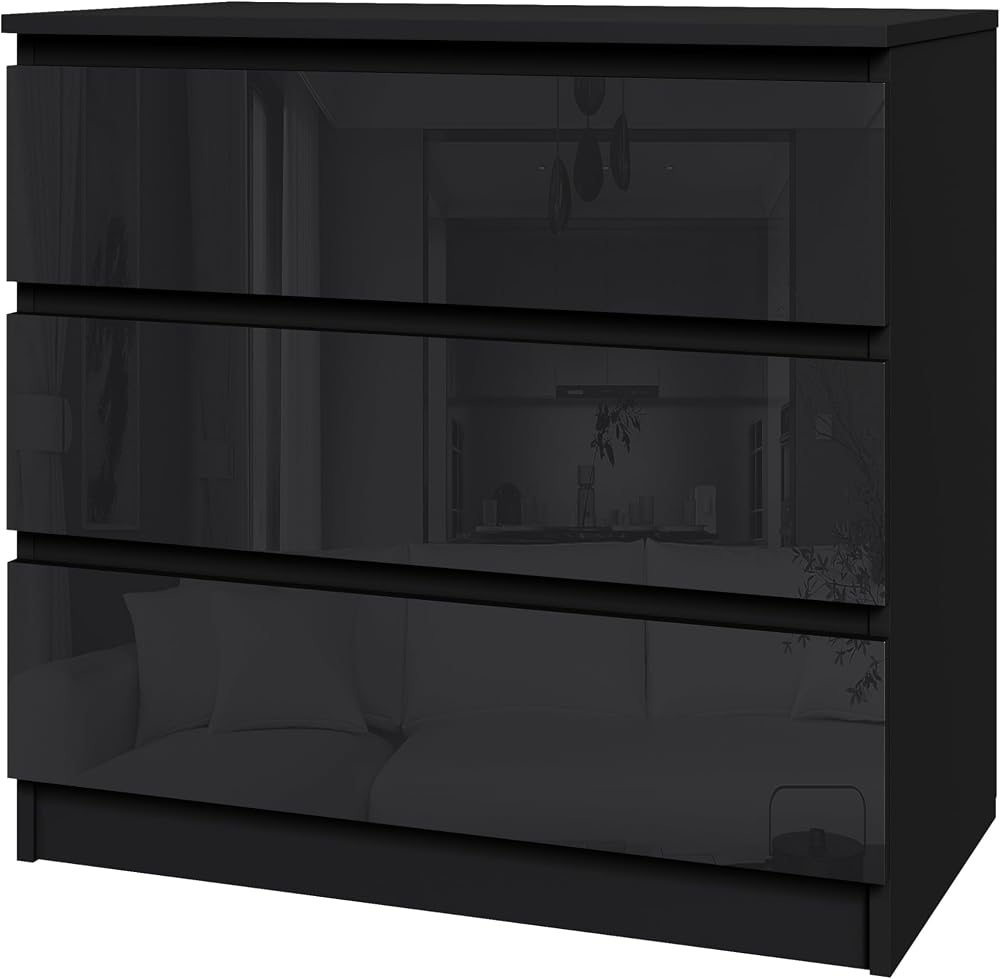 Panana Modern High Gloss Drawer Cabinet 3/4/5/6 Drawers Black