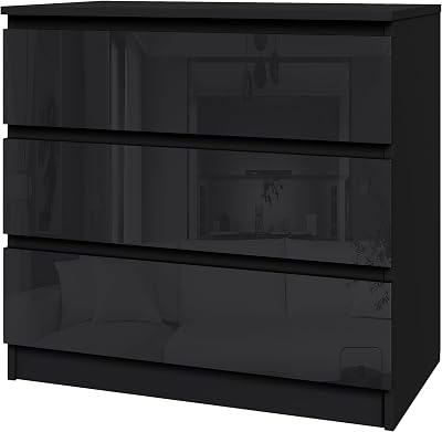 Panana Modern High Gloss Drawer Cabinet 3/4/5/6 Drawers Black