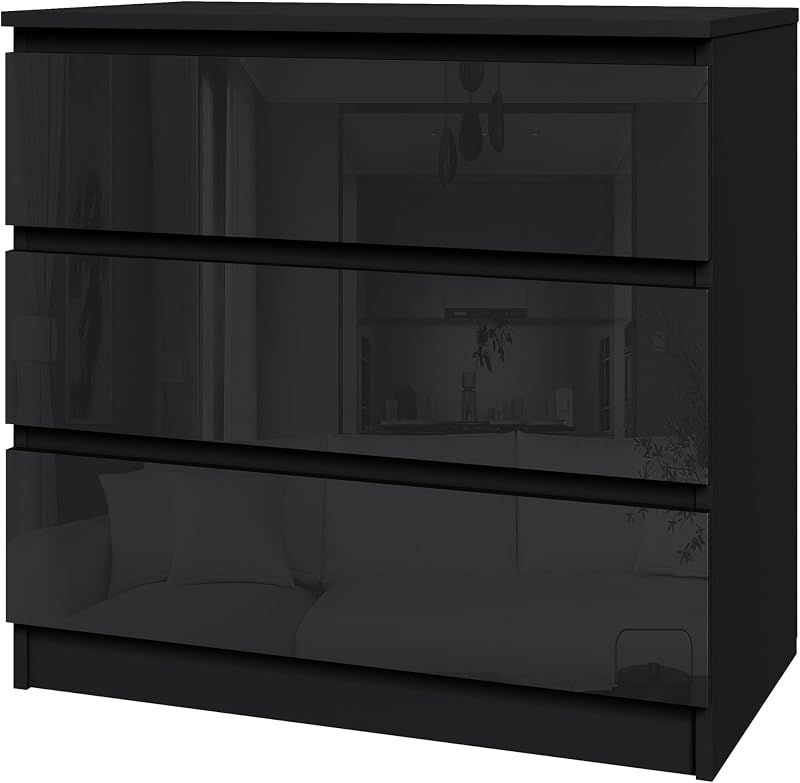 Panana Modern High Gloss Drawer Cabinet 3/4/5/6 Drawers Black