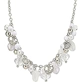 Chunky Beaded Statement Necklace for Women Boho Silver Pendant Collar Necklace Costume Jewelry Birthday Gifts for Her